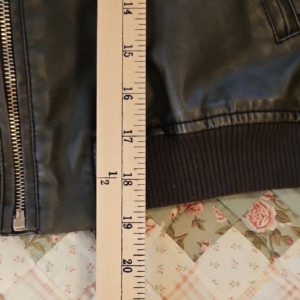 Beige Botany Faux Leather Cropped Bomber Jacket- Size S - Picture 4 of 10